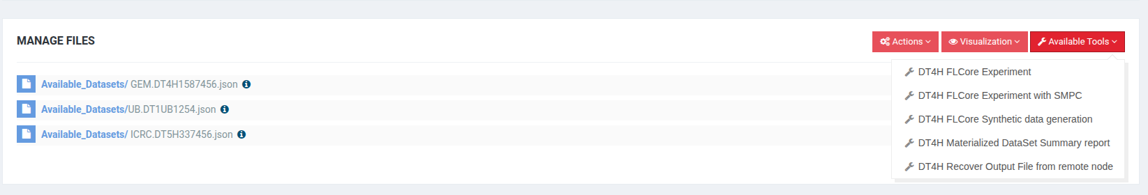 AI Dahboard - Dataset Selection (Screenshot)